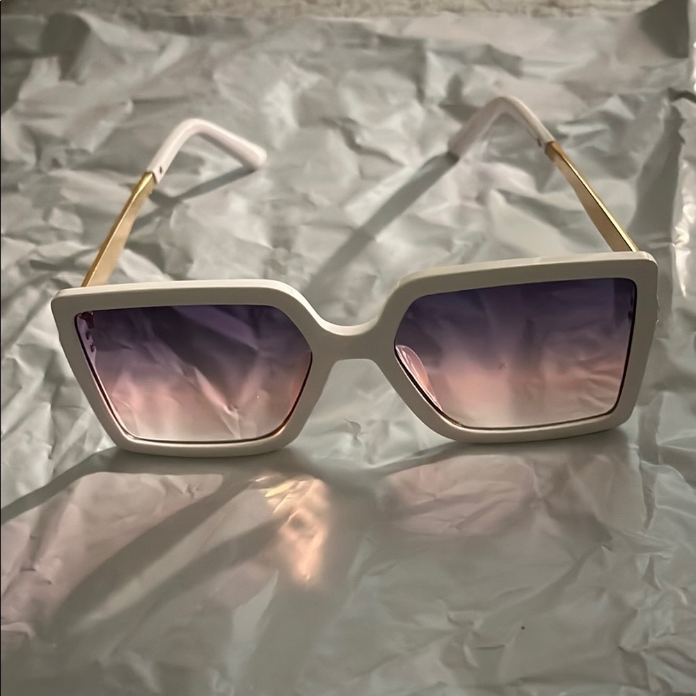 White and Purple Sunglasses with Geometric Frames